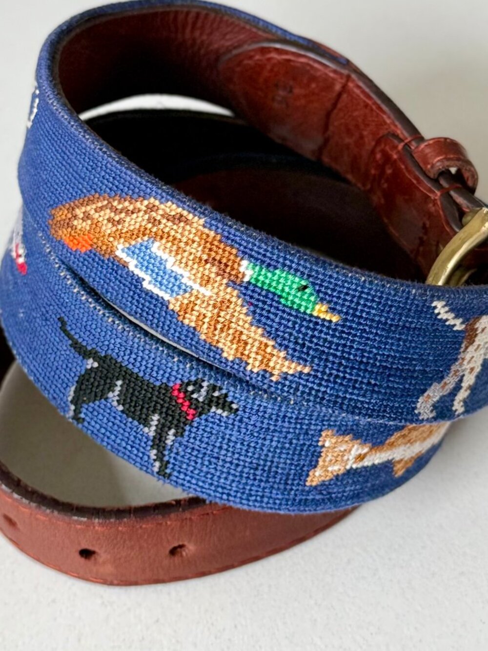 Smathers & Branson Southern Sportsman Belt Needlepoint Brown Leather 36"